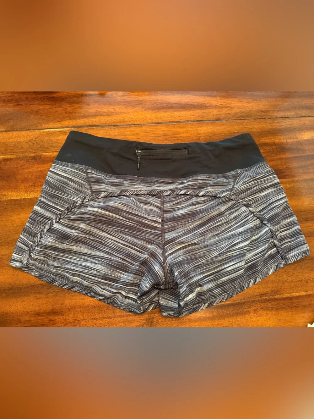 Women’s Gray Striped Active Shorts with Black Waistband